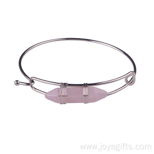 Wholesale Natural Rose Quartz Stone Healing Hexagon Bangle